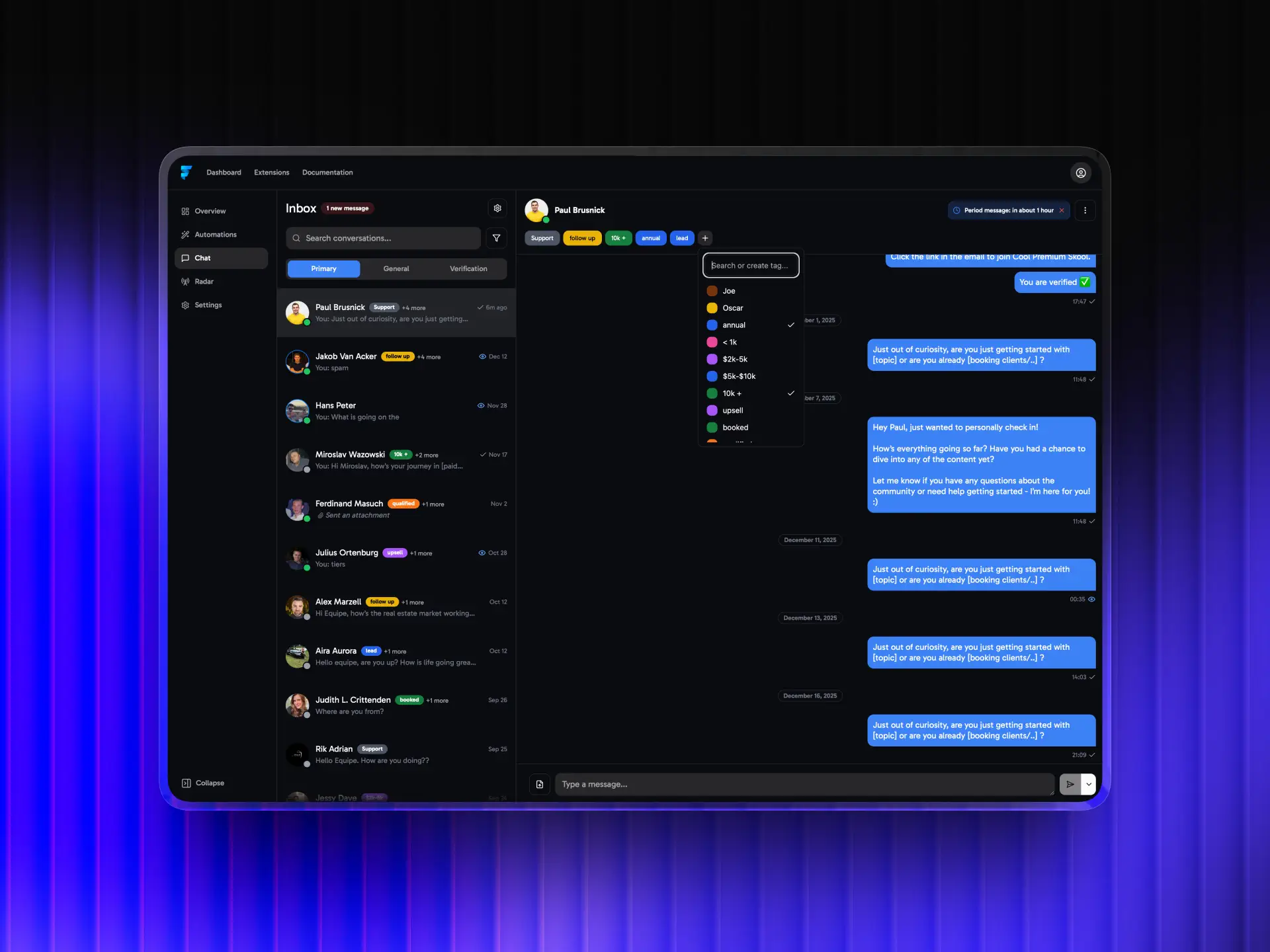 Chat UI & functionality for Fiducia.gg
